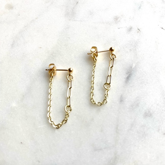 ✨Handmade/Hand crafted 18K Gold Plated Brass Drop Chain Earrings - Picture 6 of 6